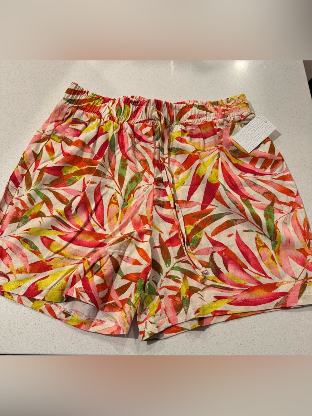 Tropical Print Women's Drawstring Shorts - Pink Multi - Picture 3 of 3